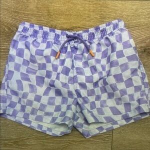 Kids Purple Checkered Swim Trunks
